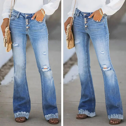 Fringed Straight Leg Ripped Jeans