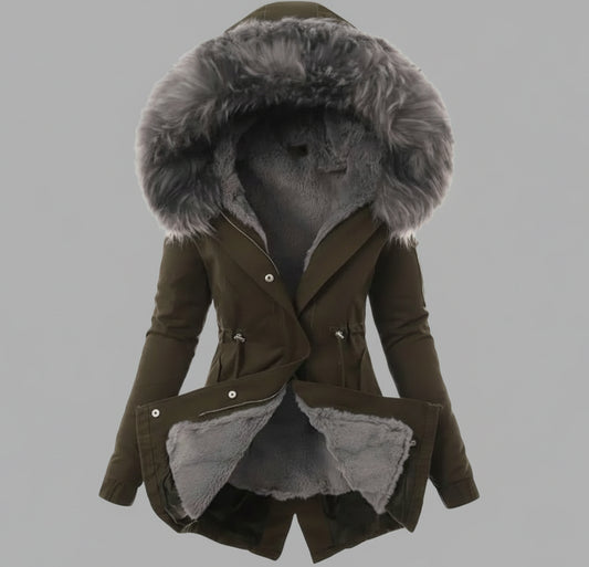 Manteau à capuchon doublée en toison avec cordon