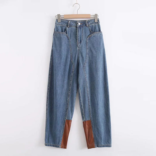 Jeans Skinny en Similicuir Lavé à Coupe Décontractée