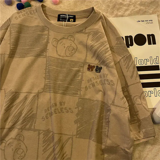 T-shirt rétro ample à motif ours en dessin animé